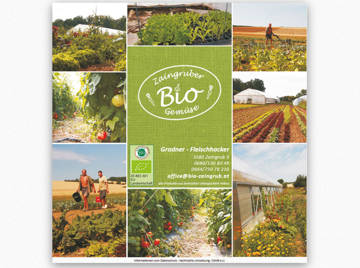 elektronische Visitenkarte von Zaingruber Bio Gemüse - programmiert von CSMB e.U. Martin Böhm