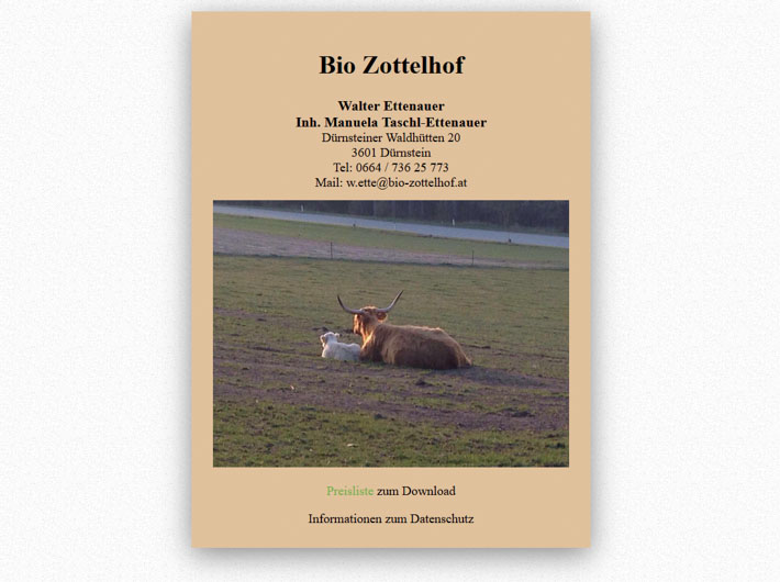 elektronische Visitenkarte von Bio Zottelhof - Walter Ettenauer elektronische Visitenkarte von Bio Zottelhof - Walter Ettenauer - erstellt von CSMB e.U. Martin Böhm