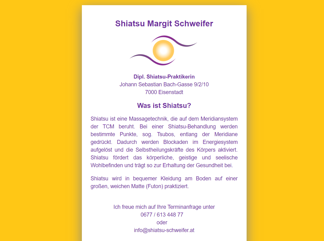 elektronische Visitenkarte von Shiatsu Margit Schweifer - erstellt von CSMB e.U. Martin Böhm 