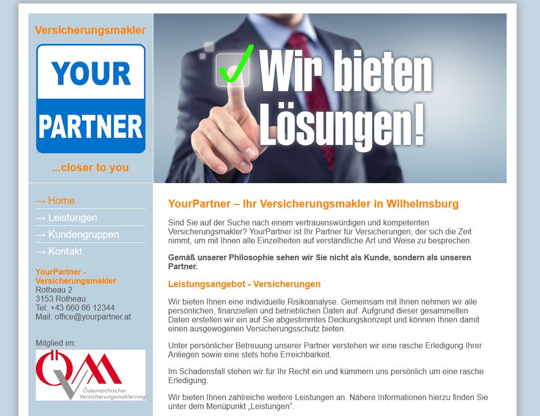 Yourpartner Versicherungsmakler Website programmiert von CSMB e.U. Martin Böhm 